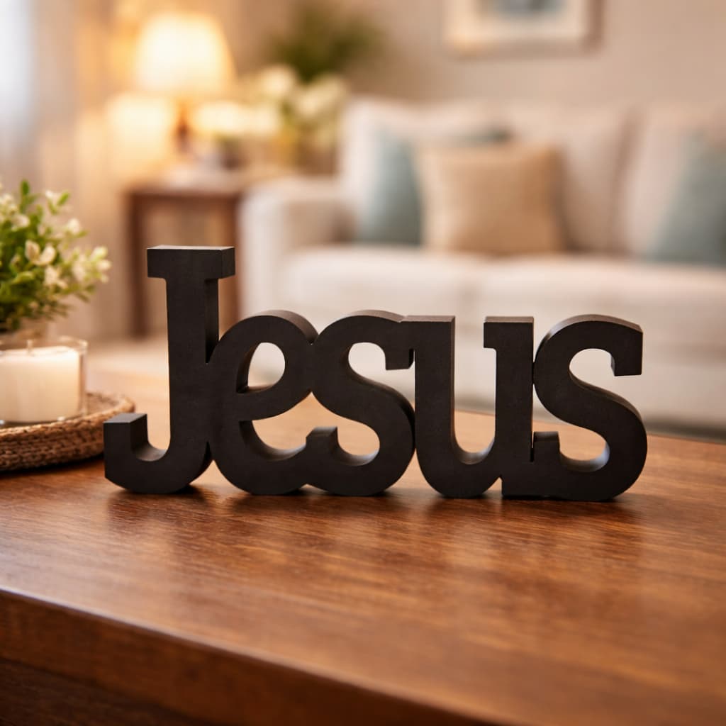 Letreiro Jesus Decoração Bíblica Palavra Enfeite Cristão Placa de Casa Sala Mesa Quarto Presente