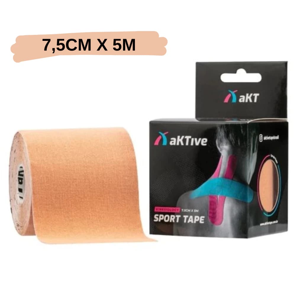 Bandagem Elástica Adesiva Fita Kinesio 7,5 Cm X 5 M Aktive Cor Bege- Rolo Largo
