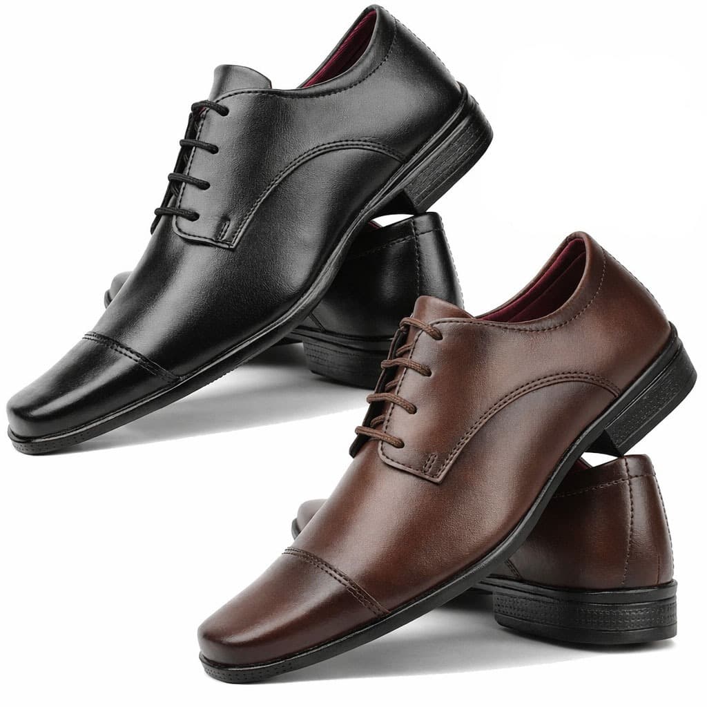 Sapato social de amarrar masculino kit com 2 pares preto e marrom