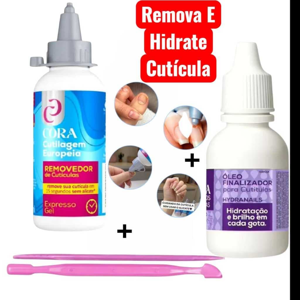 Kit Cora: Kinq Gel Adeus Cutículas+ Óleo em Gotas Finalizador de Cutículas Lavanda 20ml + Palito E Espátula Plastica