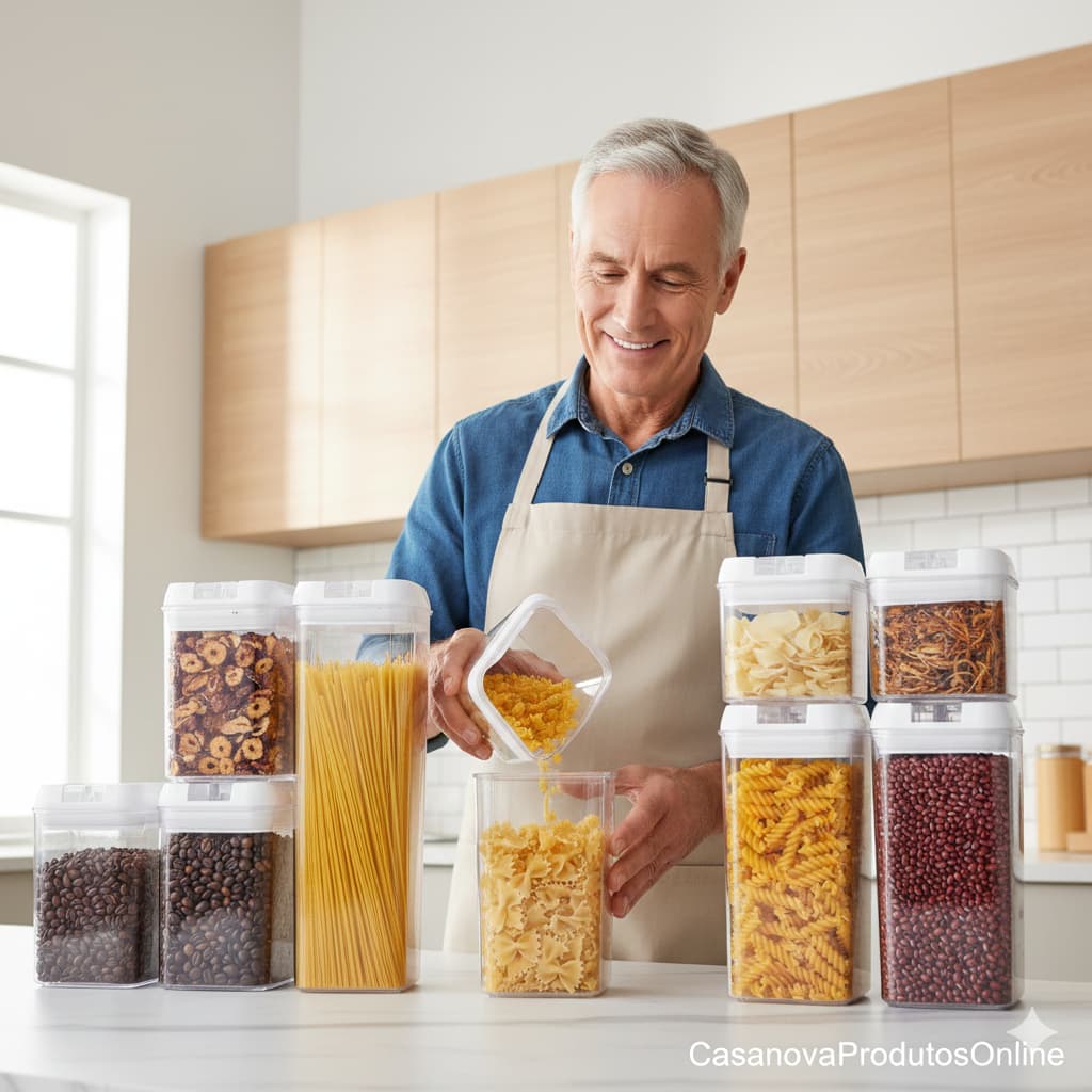 Kit Potes Herméticos Acrílico Multiuso 7 Peças | Organização para Cozinha, Mantimentos e Alimentos com Tampa