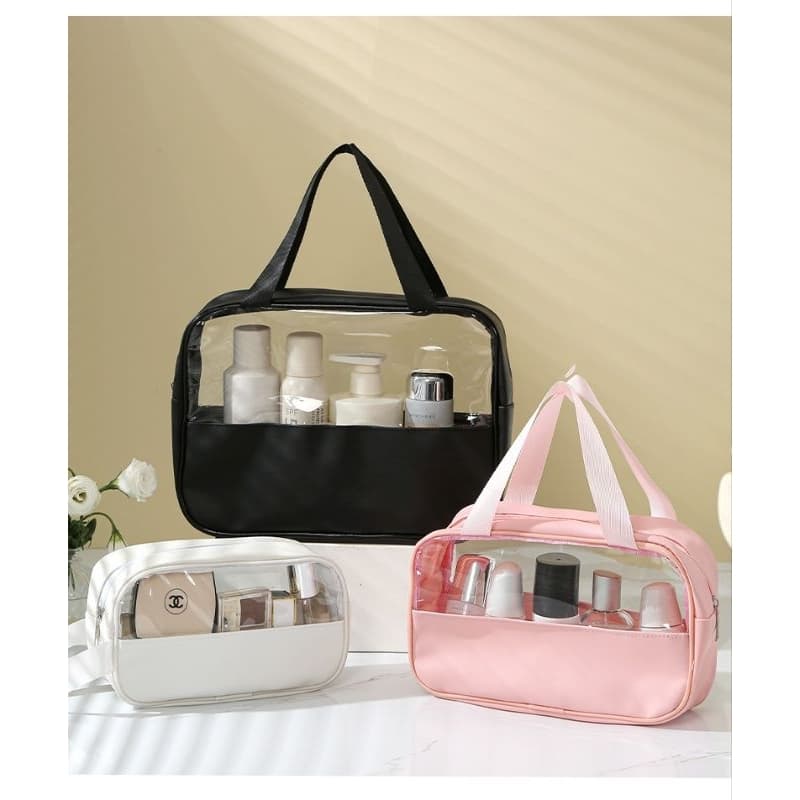 Kit 3 Bolsa Portátil Transparente Para Viagem Cosméticos Produtos De Higiene Pessoal