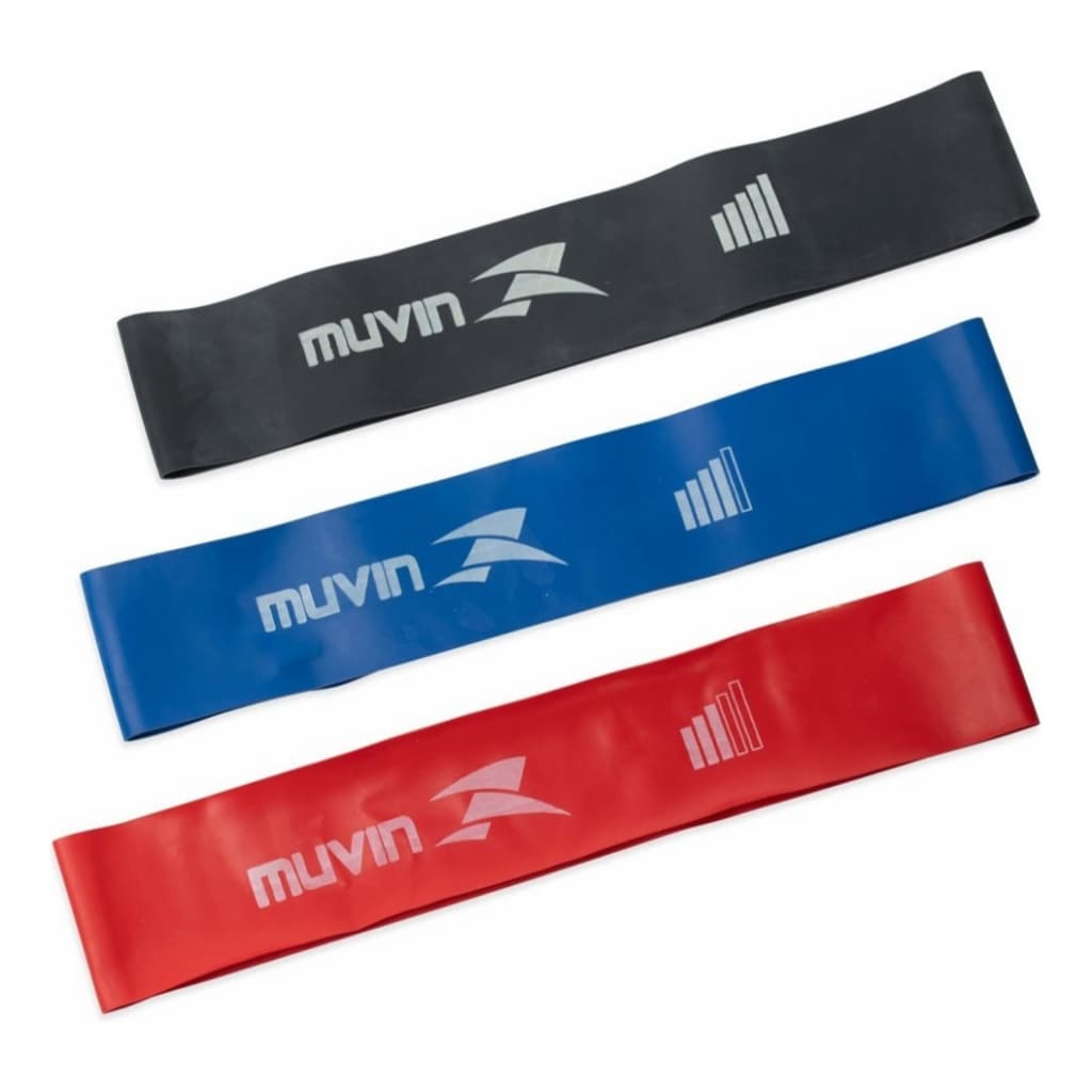 Kit 3 Faixas Elásticas Mini Band Muvin FXE-200 Treino Glúteo Perna Exercícios Funcional Fisioterapia