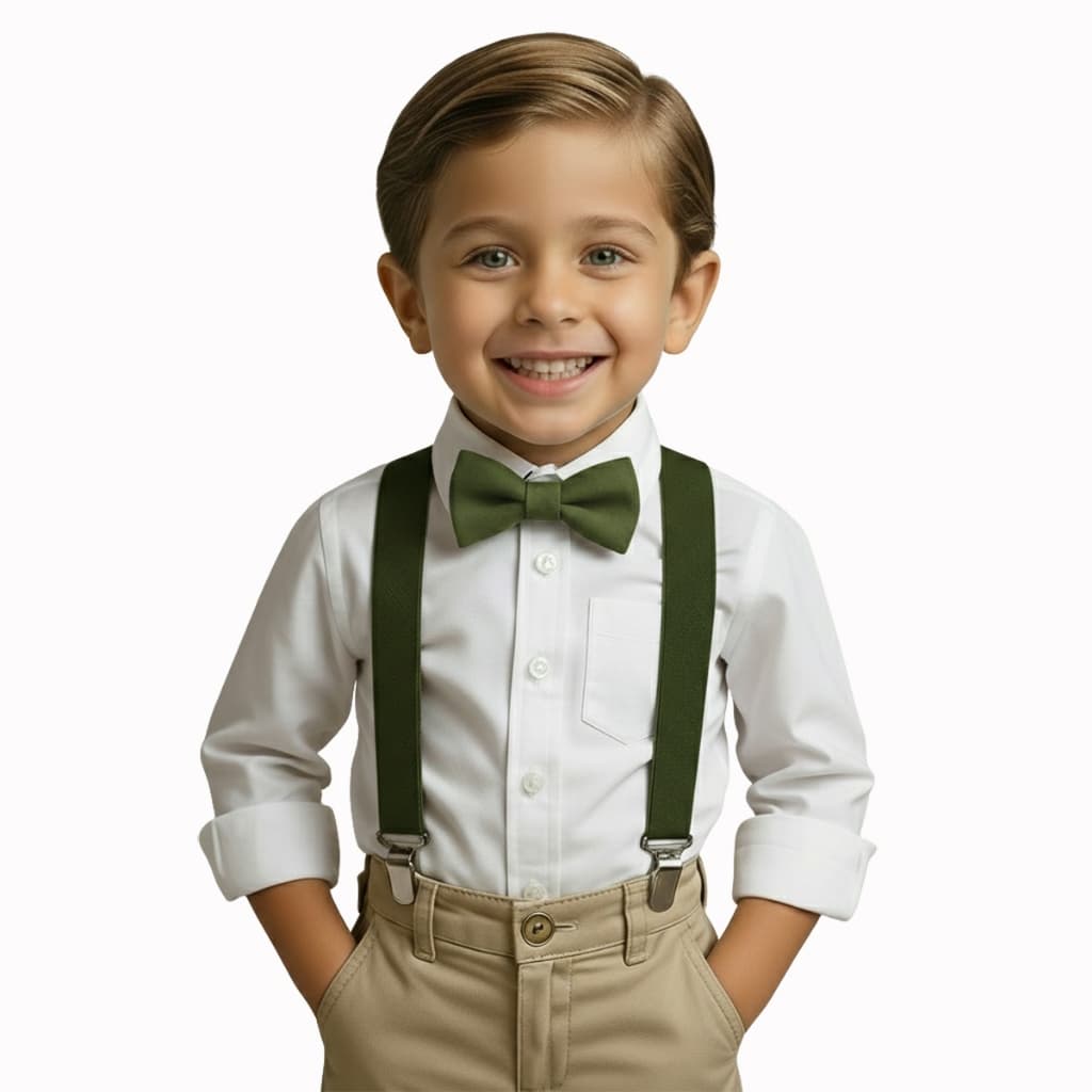 Kit Suspensório Verde Oliva e Gravata Borboleta Infantil Pajem Casamento