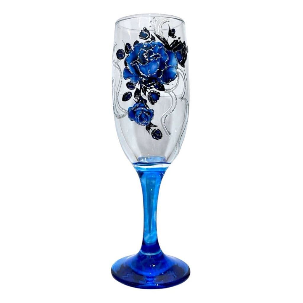 Taça Pomba Gira Flor Azul Artesanal C/ Brilho Cristal 180ml
