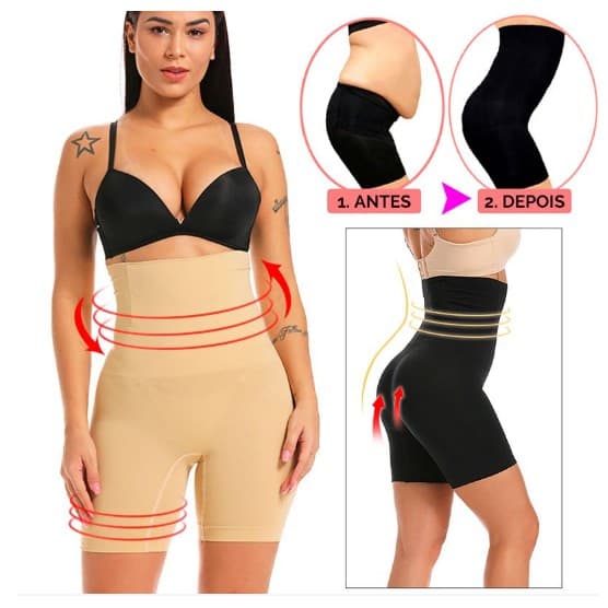 Short Cinta Modeladora ORIGINAL Empina Bumbum com 4 Barbatanas de Compressão Afina Cintura