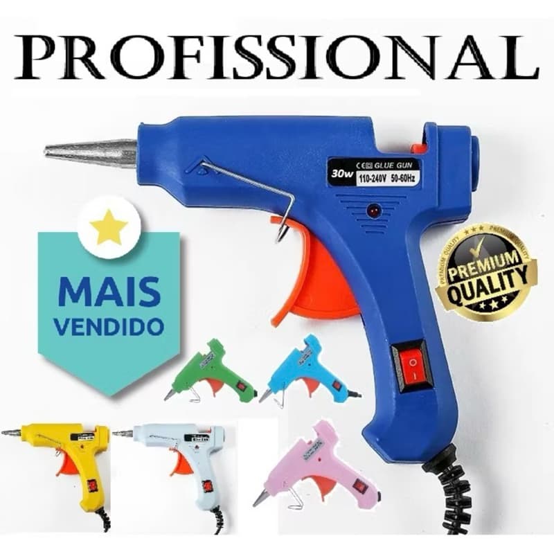 Pistola de cola quente 30w com botão liga e desliga bico fino