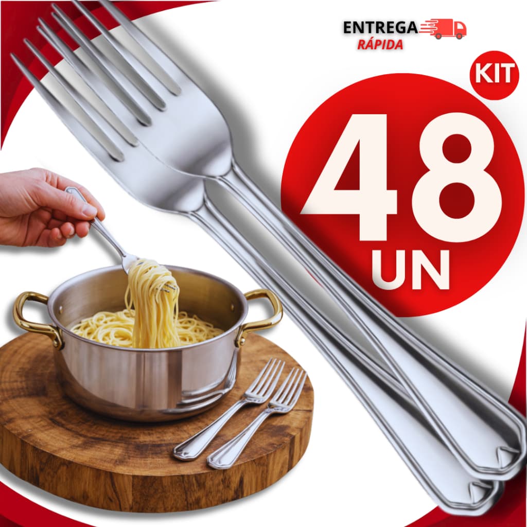 Kit 48 Garfos De Inox Resistente Talheres De Mesa Garfo Cozinha Refeições Churrasco Bares e Restaurantes Utilidades