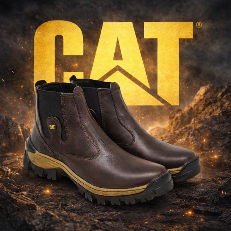 Botina CAT Masculina Couro Legítimo Impermeável Solado Tratorado Ultra Resistente, Máximo Conforto Para Trabalho Pesado.
