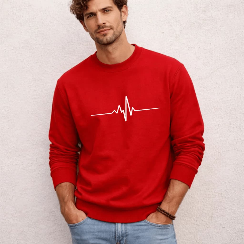 Moletom Masculino Blusa de Frio Gola Careca Estampado Batimentos 100% Algodão Quente e Confortável