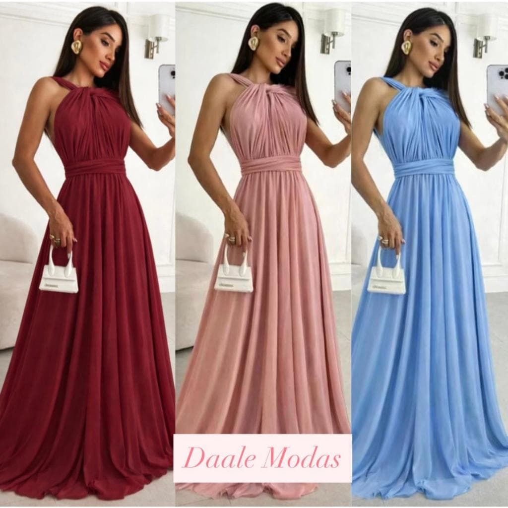vestidos feminino longo várias  formas de amarrar, para festas, casamento convidada eventos