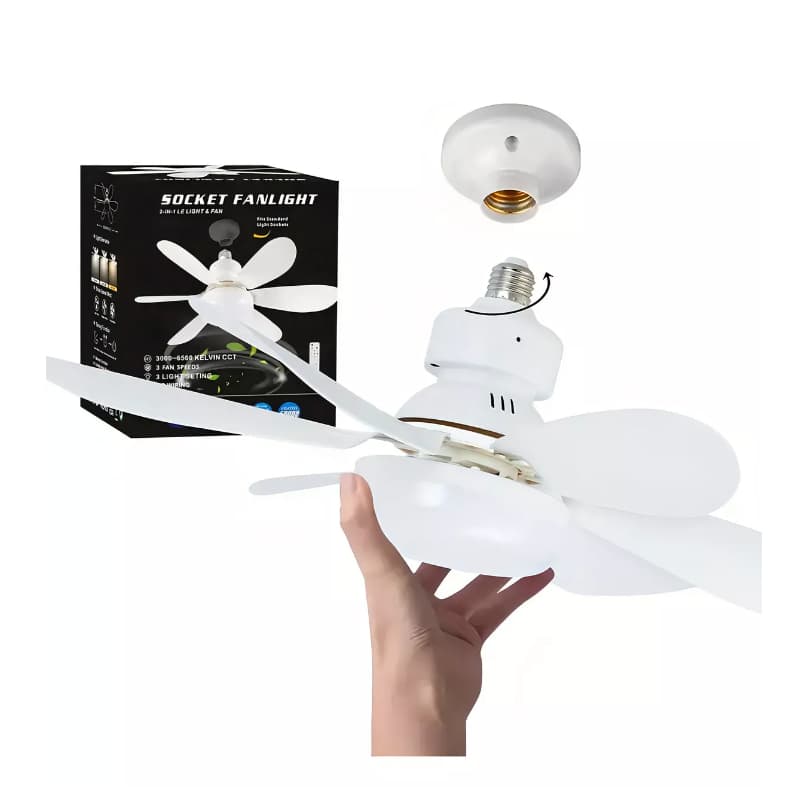 Ventilador de Teto Turbo Silencioso Oval 60W/80w 6 Pás LED 3 Cores E27 Controle Função Timing Bivolt