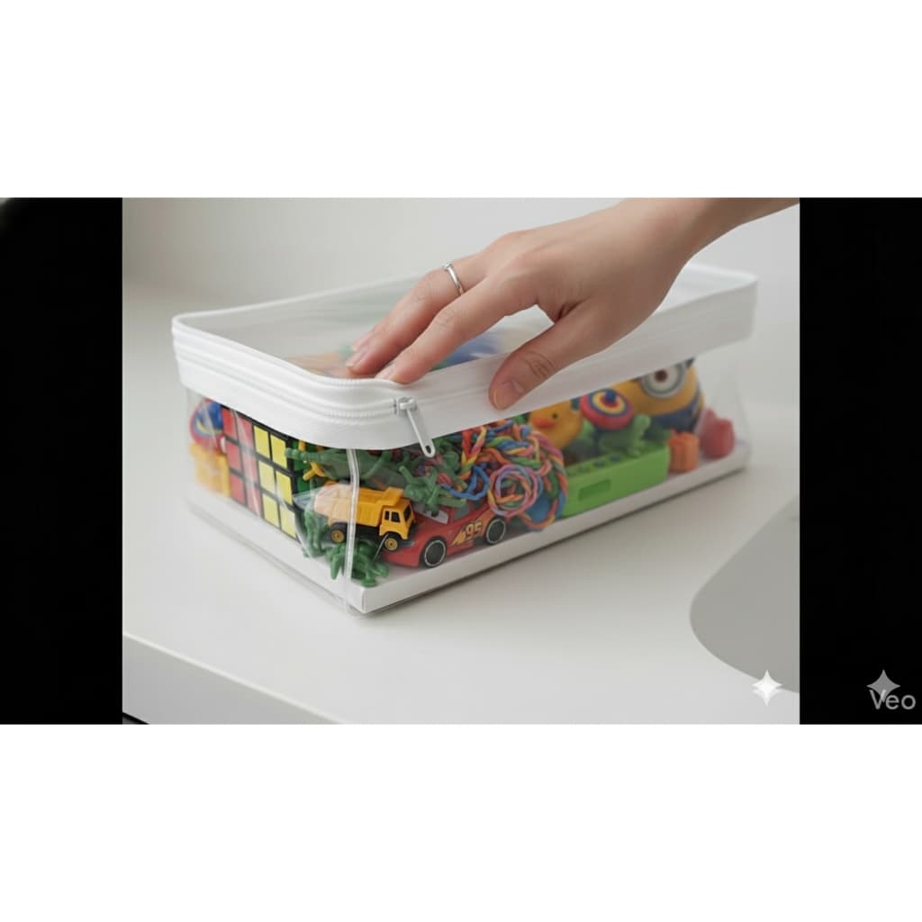 Kit 7 Saco Organizador Infantil Multiuso  Premium-PVC CRISTAL - Saquinho Transparente para Viagem e Quarto