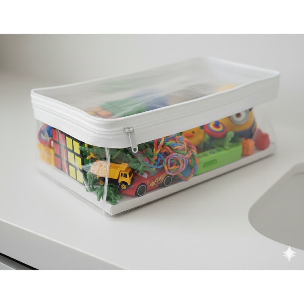 Kit 5 Saco Organizador Infantil Multiuso  Premium-PVC CRISTAL - Saquinho Transparente para Viagem e Quarto