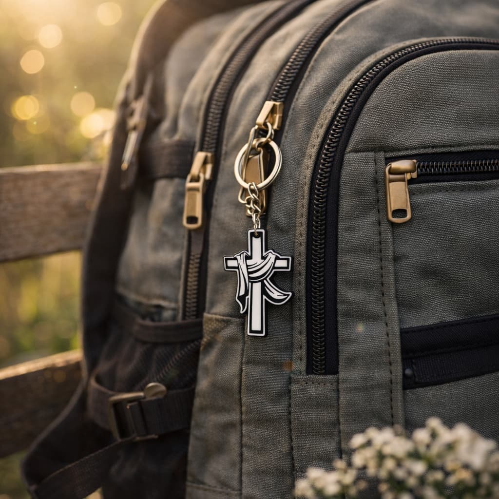 Chaveiro Cristão Cruz de Jesus Lembrete de Fé para Mochila, Bolsa e Chaves Minimalista e Moderno