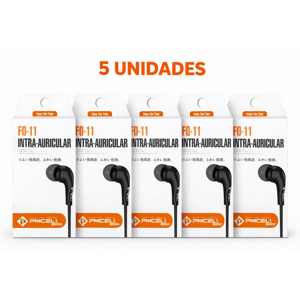 KIT 5 Fones Com Fio Intra-Auricular Com Borrachinha PMCELL FO-11