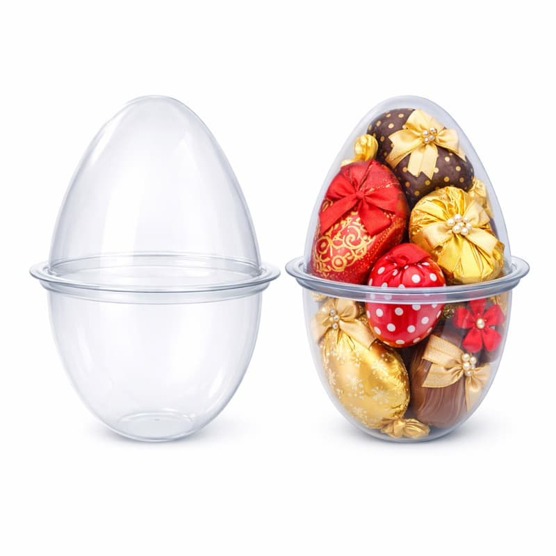 Kit Embalagem Ovo de Páscoa 11cm PET Transparente – Tampa Articulada – Fica em Pé