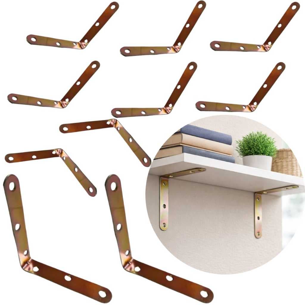 Kit Cantoneiras 10x10 Cm L Reforço Moveis Cama Cadeira Mao Francesa Prateleiras Cortina Telhas Trilhos Bicromatizada