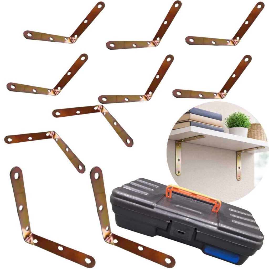 Kit 12 ou 24 Cantoneira Bicromatizada 100x100 mm - 8 OU 10 Peças Com Maleta Caixa de Ferramentas Mao Francesa Ferro