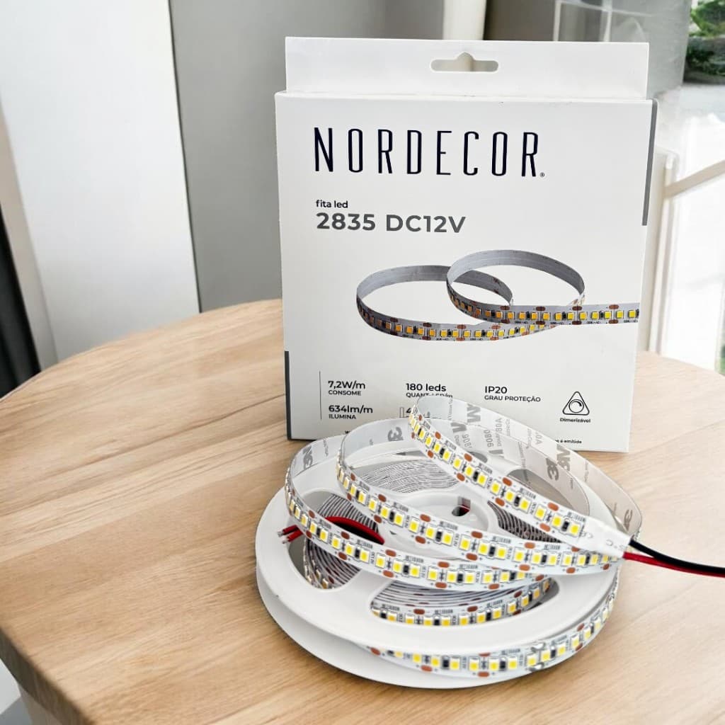 Fita LED Nordecor 2835 180Leds/m 12V 7,2W/m Alto Brilho 634lm/m IRC Alto