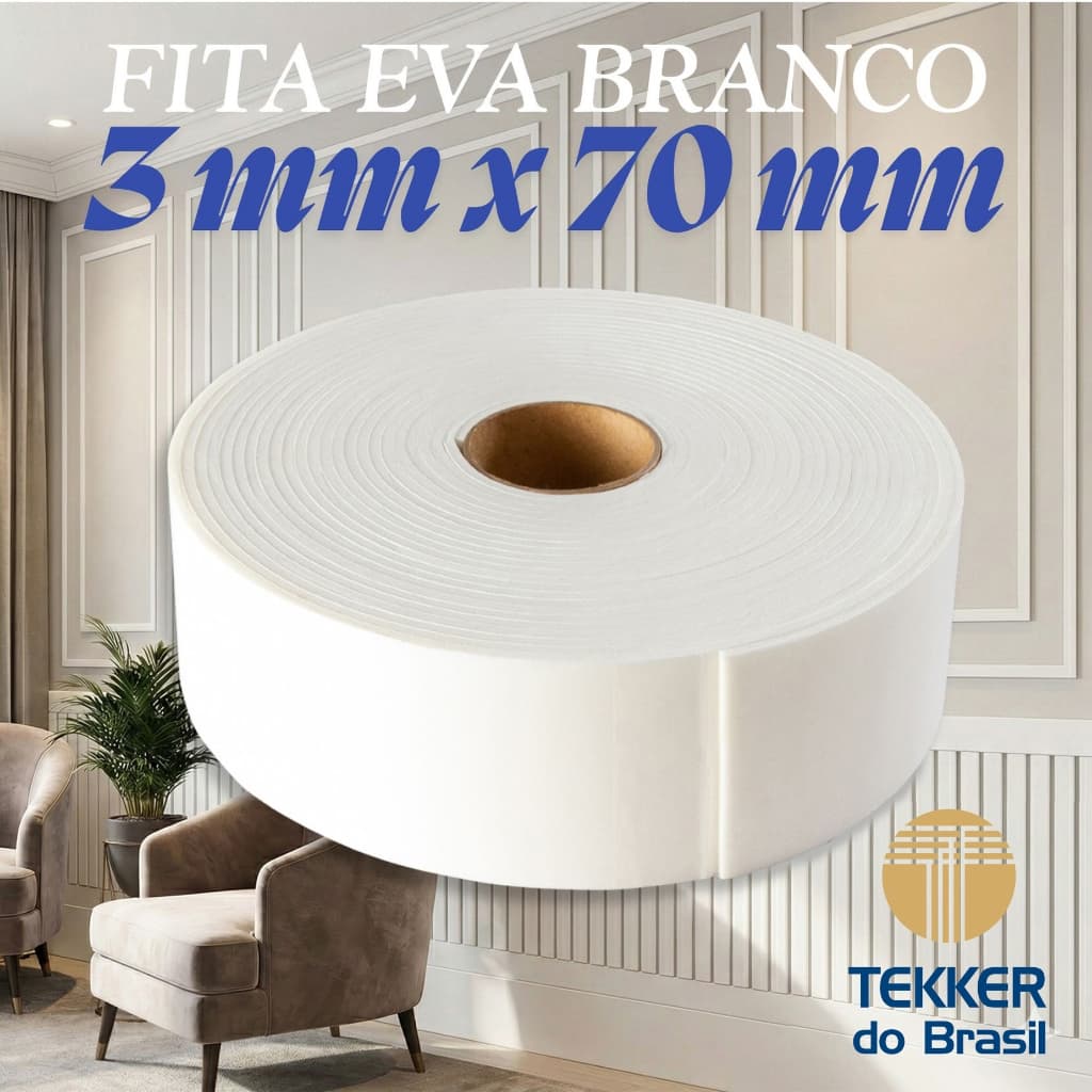 Fita de EVA Branco com adesivo 70 mm x 3 mm x 10 metros