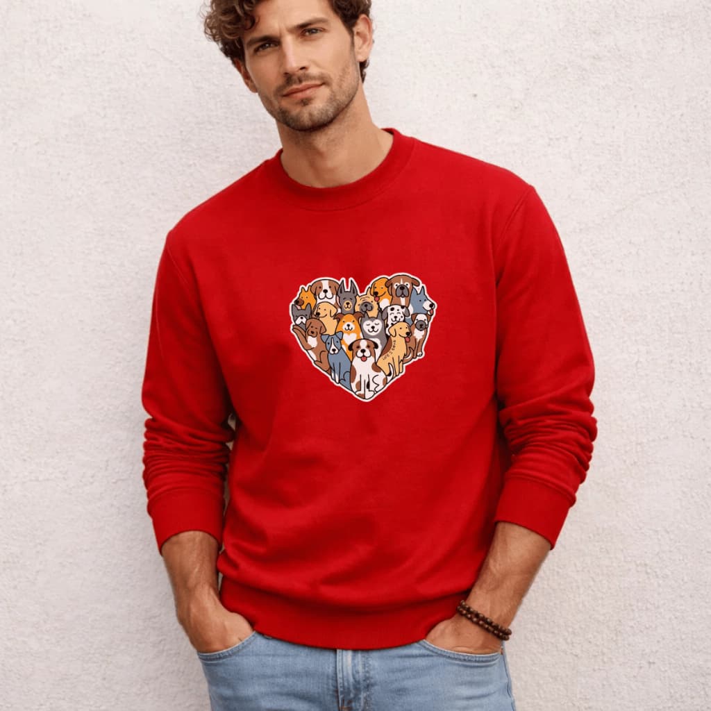 Moletom Masculino Gola Careca Redonda Blusa de Frio Estampado Coração Cachorros 100% Algodão Confortável Quente