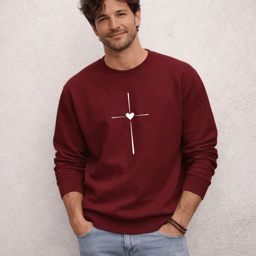 Moletom Masculino Gola Careca Redonda Blusa de Frio Estampado Coração Cruz 100% Algodão Confortável Quente