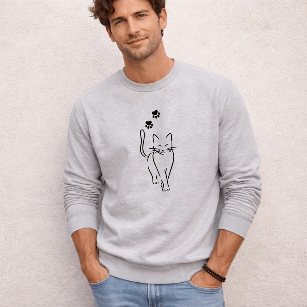 Moletom Masculino Gola Careca Redonda Blusa de Frio Estampado Gato Animais Patinhas 100% Algodão Confortável Quente