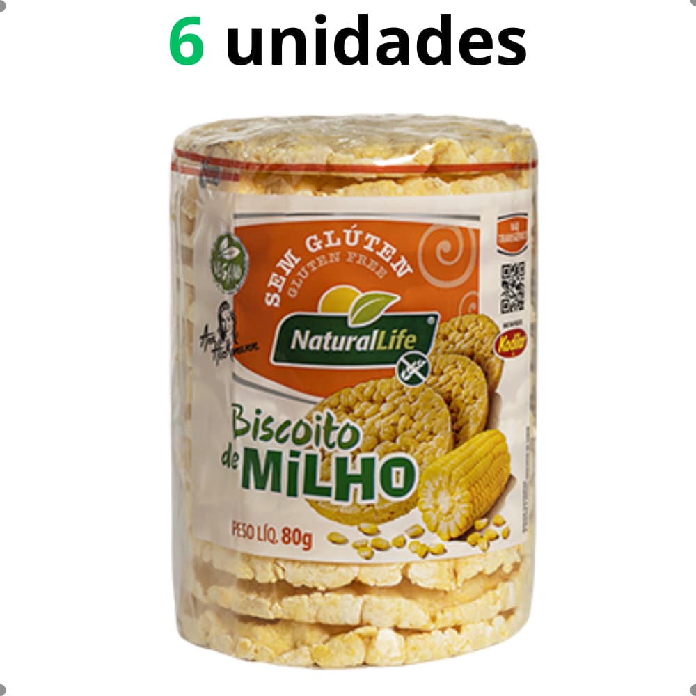 6 unidades biscoito milho sem glúten 80g natural life