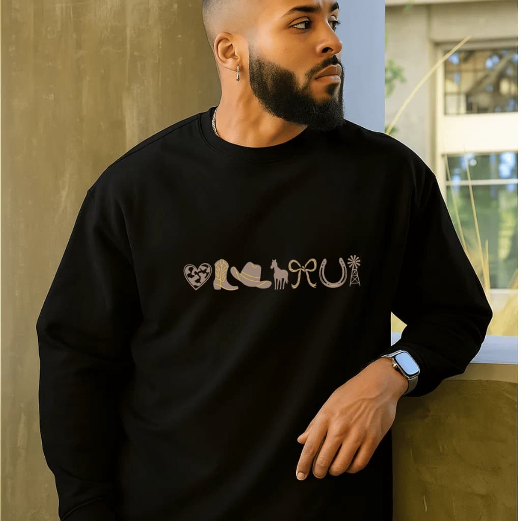 Moletom Masculino Gola Careca Redonda Blusa de Frio Estampado Cowboy Last Country 100% Algodão Confortável Quente