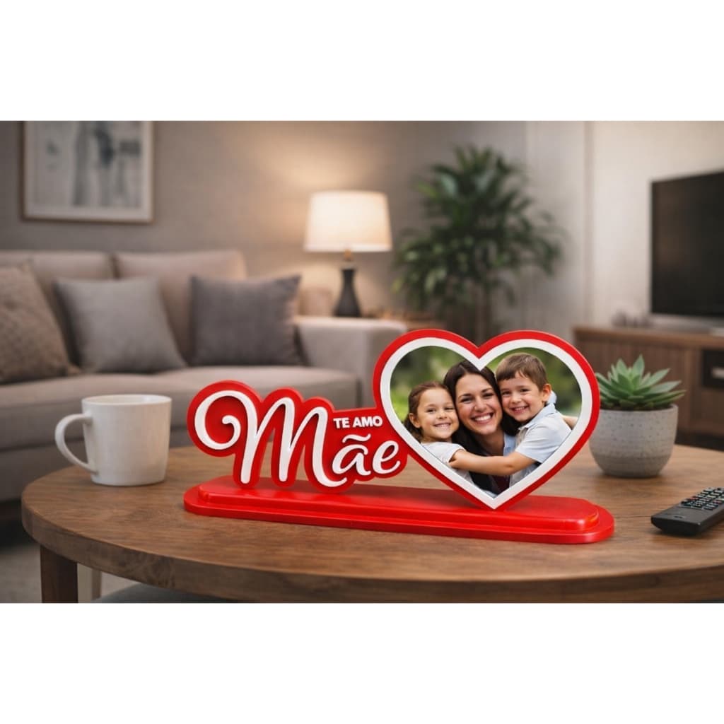 Porta Retrato Dia das Mães Te Amo Mãe Decorativo com Coração