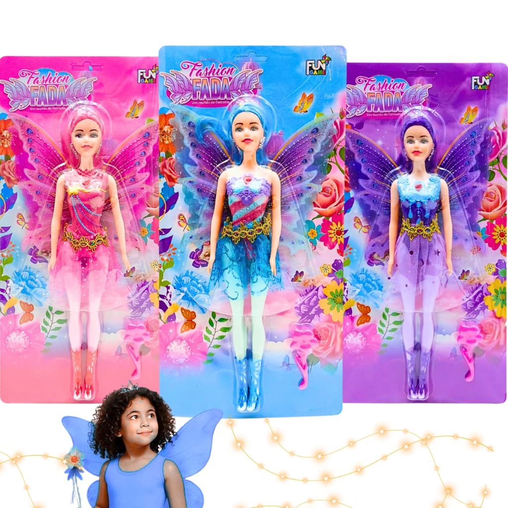 Kit 3 Bonecas Princesa Fada Articulada Brinquedo Com Asas Cabelo Colorido Brinquedo Menina Atacado