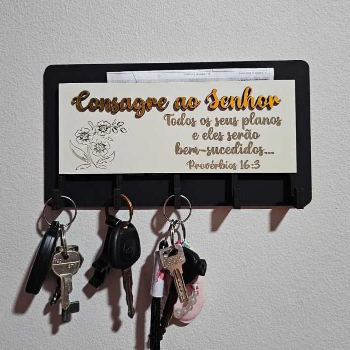 Porta-Chaves e Cartas Decorativo MDF 5 ganchos