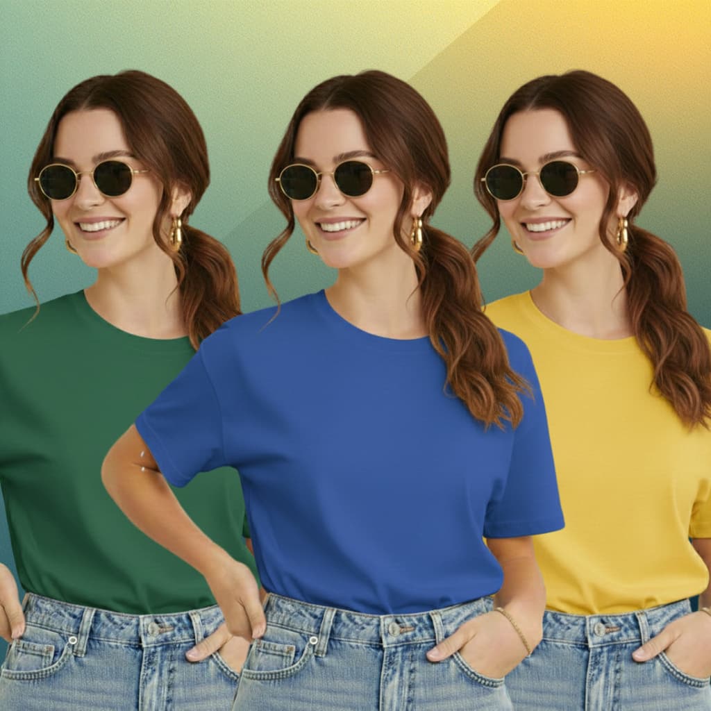 Kit 3 T Shirt Feminina 100% Algodão Brasil Copa do Mundo Camiseta Verde Azul Amarelo Envio Imediato