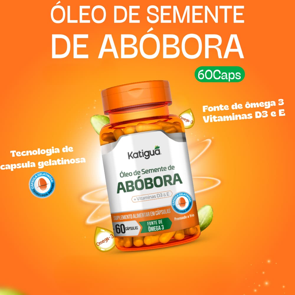 Óleo de Semente de Abóbora com D3 e E – Ômega 3 Prensado a Frio – Saúde da Próstata e Sono – 60 Cáp