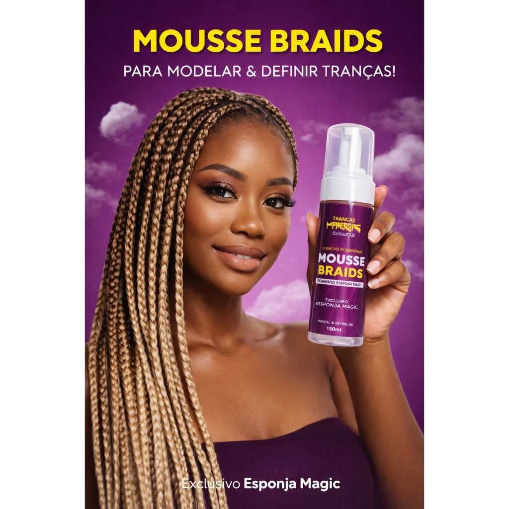 ESPUMA MOUSSE MODELADOR ESPONJA MAGIC OU PRIME HAIR PARA TRANÇAS BOX BRAIDS 150ML