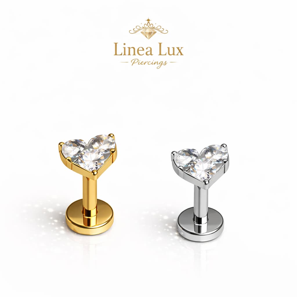 Piercing Labret Coração Titânio F136 Zircônia Luxo Antialérgico