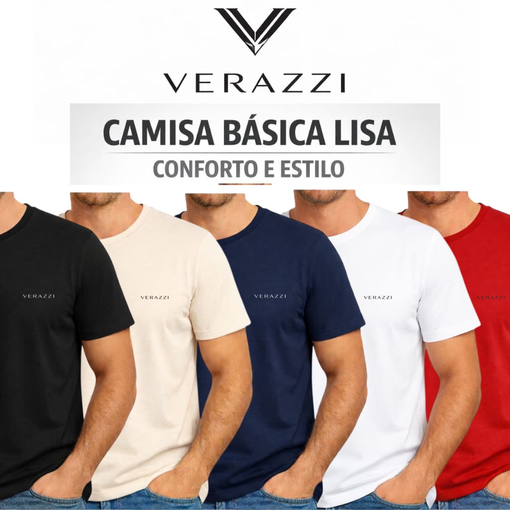 Kit 6 Camisetas  Masculina 100% Algodão Moderna Casual Lisa Verazzi