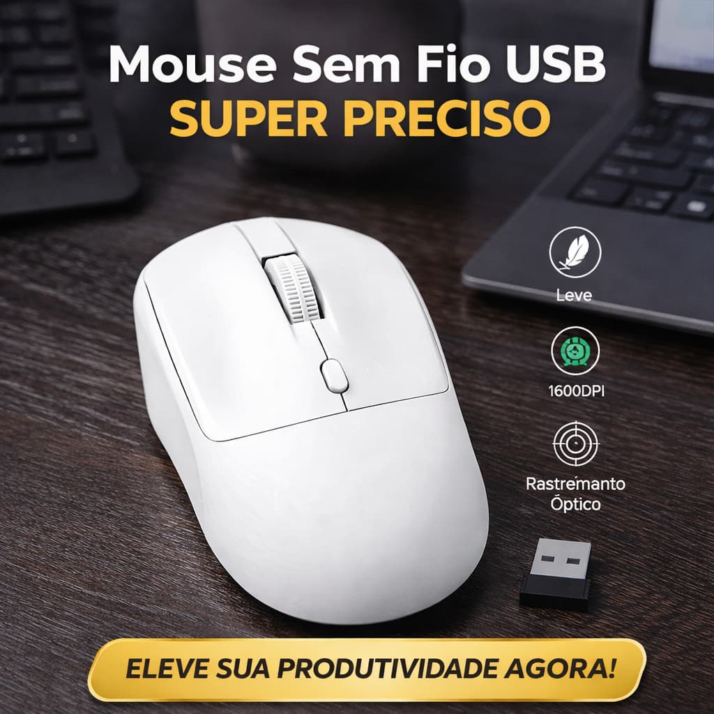 Mouse Sem Fio USB Alta Precisão 2.4GHz Gamer Ergonômico Para Escritório e Notebook – NMS-007 Branco