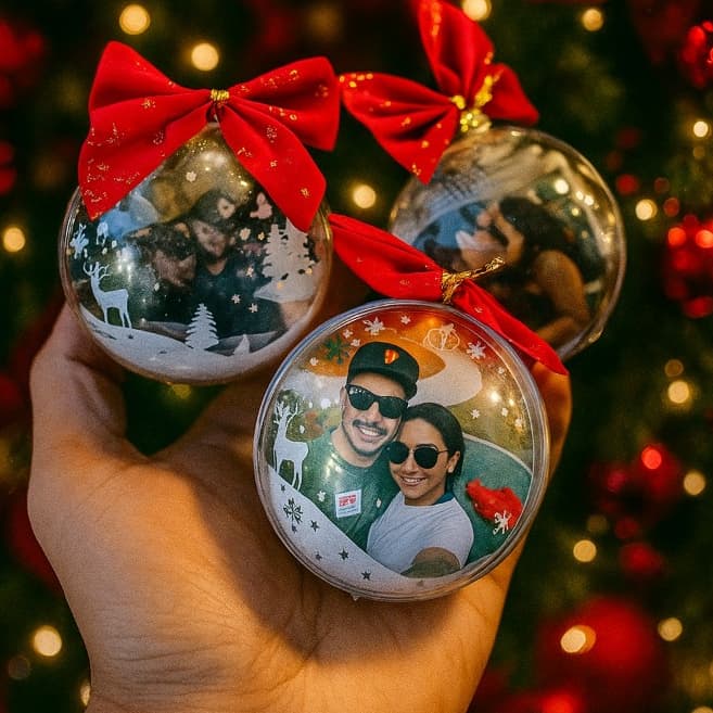 KIT BOLAS DE NATAL COM FOTO PERSONALIZADA