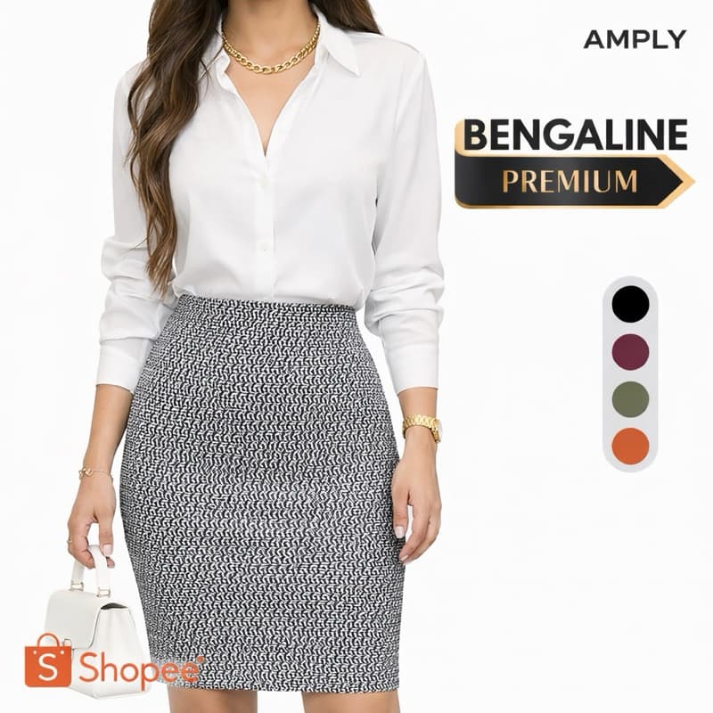 Saia lapis Malha Jacquard com Fios de Lurex Bengaline Premium AMPLY – Elegante, Confortável e Não Marca Moda Evangelica