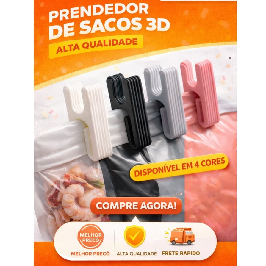 Prendedor de Saco Reutilizável 3D – Vedação Forte | Kit ou Unidade