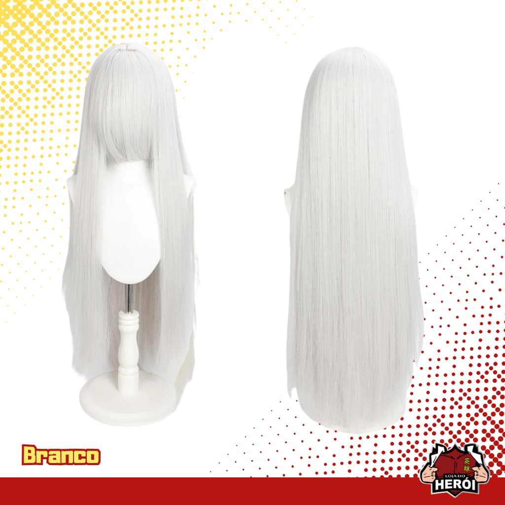 Peruca Cosplay Branca Fibra Orgânica 1 metro de comprimento  Resiste alta temperatura  Anime