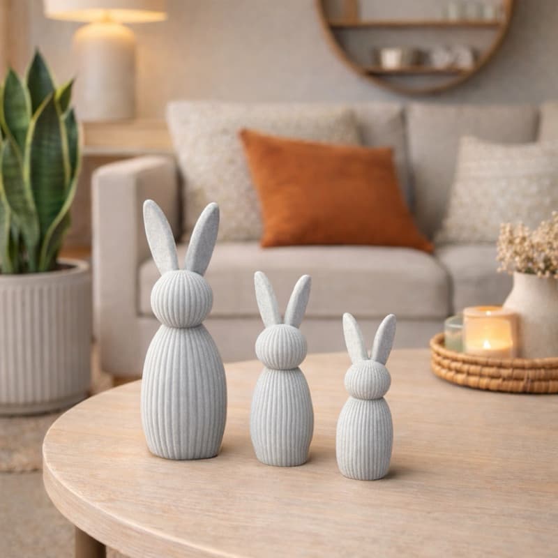 Trio de Coelhos Decorativos de Páscoa | Enfeite Moderno para Sala e Mesa