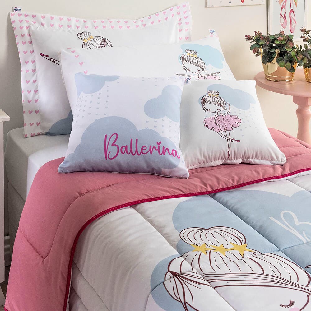 Edredom Infantil Kit 5 Peças Bailarina Solteiro Hipercal 400 Fios Macio