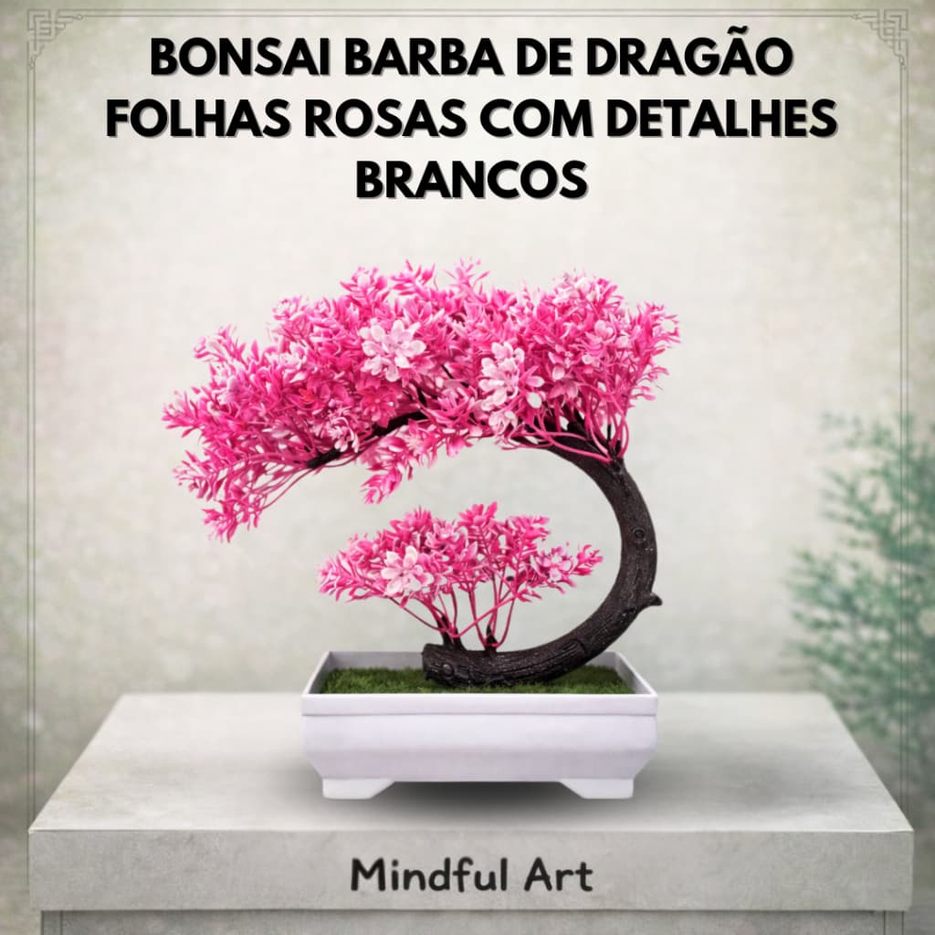 Bonsai Artificial Barba de Dragão Rosa com Detalhes Brancos – Elegância e Charme para sua Decoração