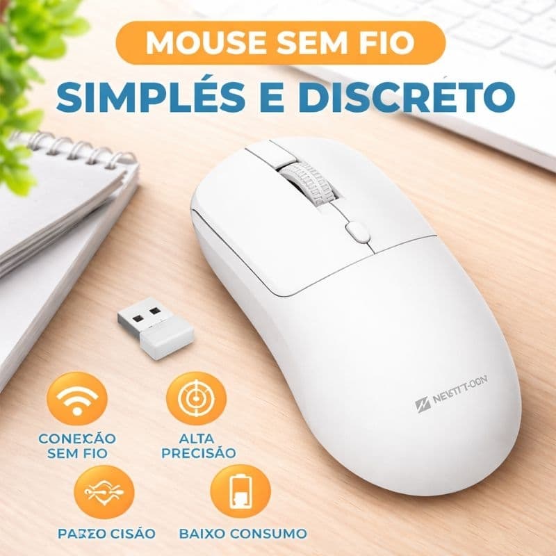 Mouse Sem Fio Gamer Escritório Com Led - Branco.