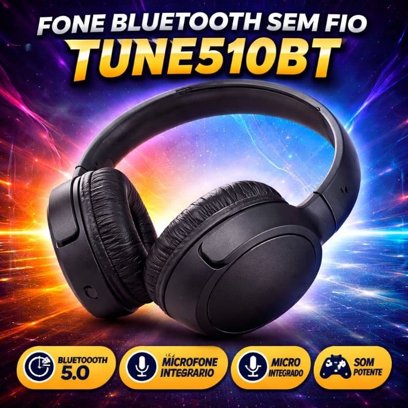 Fone de Ouvido Bluetooth Sem Fio On-Ear Com Microfone Integrado, Som Estéreo Potente, Conexão 5.0, Leve, Confortável.