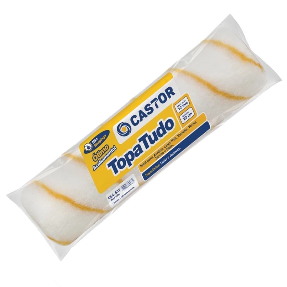 Rolo para pintura Lã Topa Tudo 12MMx23CM s/cabo - Castor