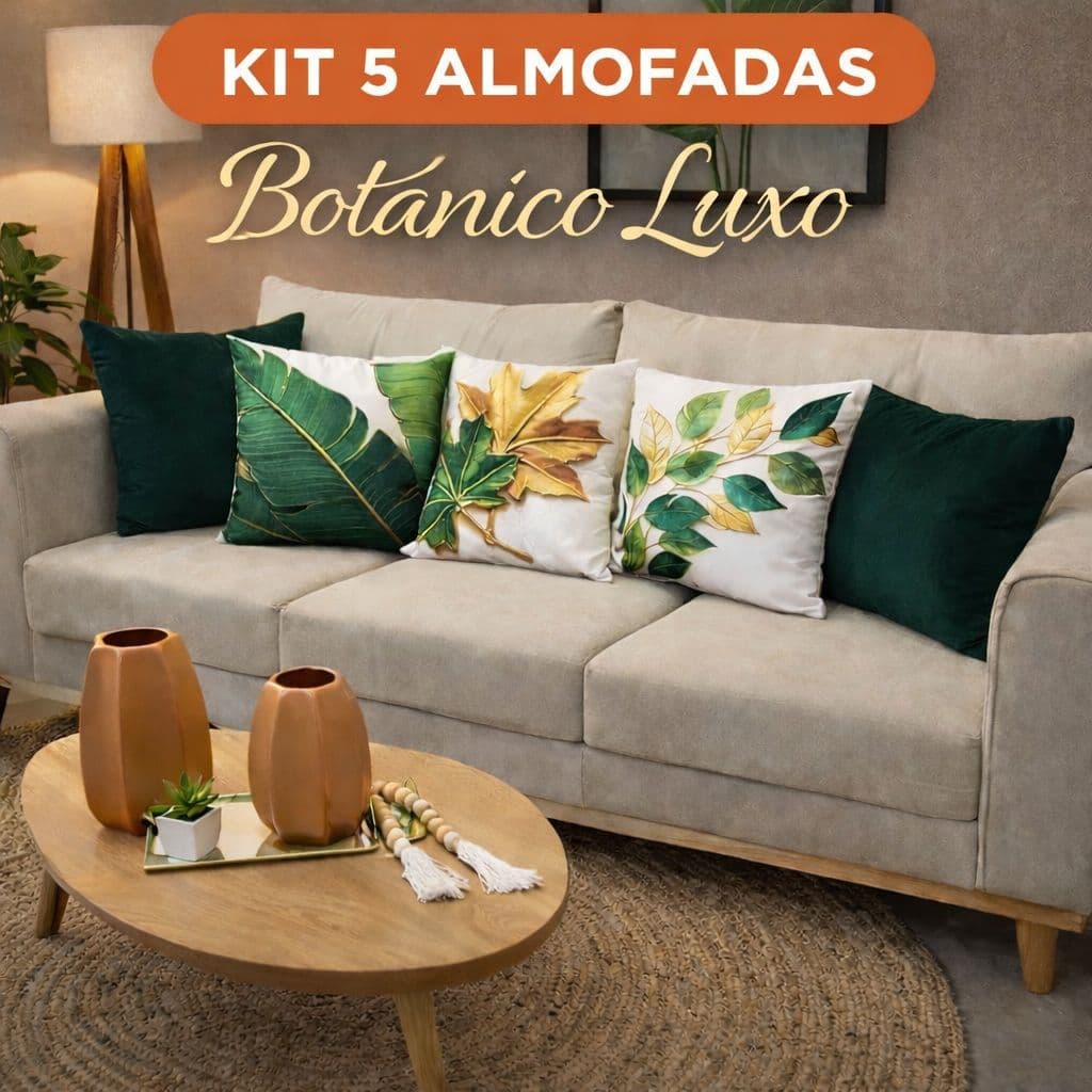 Kit 5 Almofadas Botânico Luxo| Folhagens Verdes Premium | Decoração Sala Sofá Moderno Chic